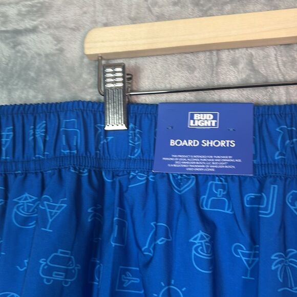 NWT New Bud Light Blue Swim Summer Board Trunks Shorts with Pockets Large - Picture 7 of 10